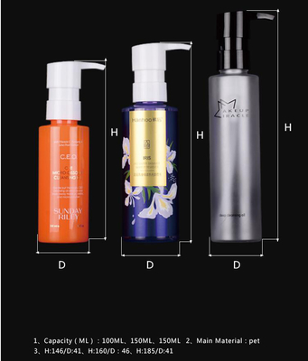 100ml 130ml 150ml Capacidade PET Loção de plástico personalizado frasco para embalagens cosméticas